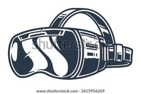 VR glasses detailed element monochrome for immersion in virtual reality and games in metaverses using AR helmet vector illustration