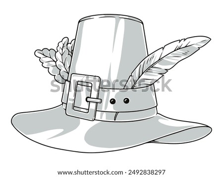 Thanksgiving hat monochrome detailed label with headdress symbolizing holiday with oak petals and turkey feather under belt vector illustration