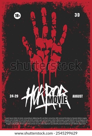 A promotional graphic showcasing an upcoming horror movie event featuring a striking red handprint against a dark background. The event runs from August 24 to 29 for adults only.