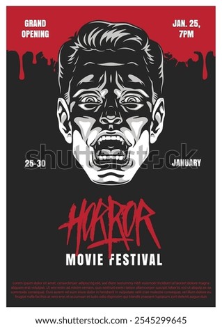 The horror movie festival runs from January 25 to January 30. The grand opening starts at 7 PM featuring chilling artwork displaying a screaming face.