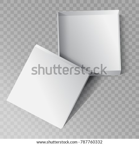 Empty open gift box for mockup design. 3D vector illustration isolated on transparent background. Top view.