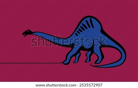 A blue dinosaur is walking on a red background. The dinosaur is the main focus of the image, and the red background adds a sense of contrast and drama to the scene