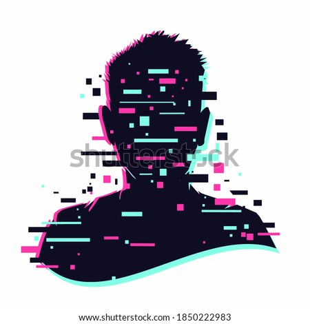 Anonymous vector icon. Incognito sign. Privacy concept. Human head with glitch face. Personal data security illustration. Gamer profile avatar.