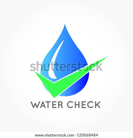 gradient blue drop water slashed with a green check mark on it for water check logo vector
