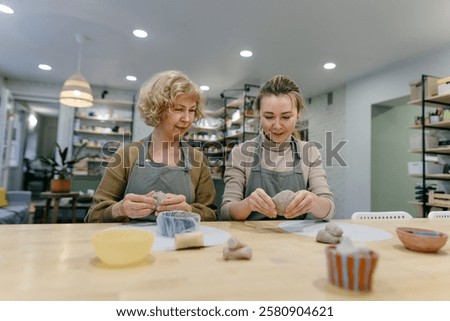 Similar – Image, Stock Photo Focused Senior Woman Practicing Yoga With Hands Clasped