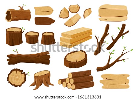 Wooden elements, lumber wood logs and tree trunks