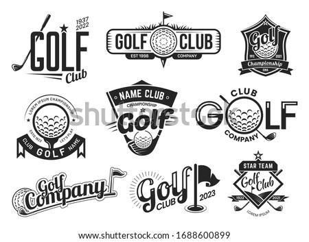 Golf sport club labels, team championship signs