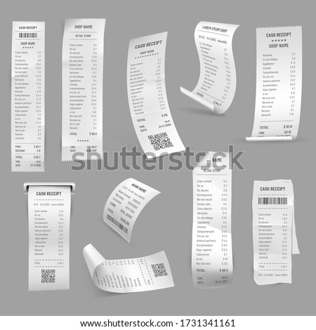 Receipts, paper bill, cash check, payment invoice