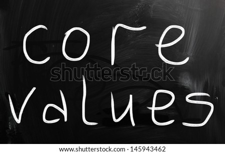 core values handwritten with white chalk on a blackboard
