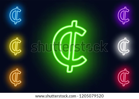 Neon Ghana Cedi sign in various color options on a dark background .