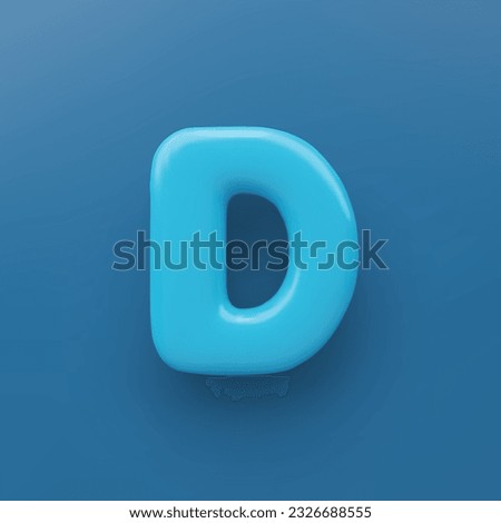 3D Blue uppercase letter D with a glossy surface on a blue background .