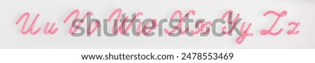 3D Pink Script Set Uppercase and Lowercase Letter U,V,W,X,Y,Z on light background. Cute Cursive Bubble typography symbol vector illustration.