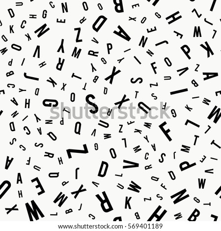 Vector seamless pattern with letters of the alphabet in random order on a white background. Suitable for web backgrounds, textiles and wrapping paper.