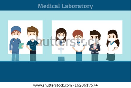 Laboratory assistants work in scientific medical. Doctor Cartoon character, vector illustration