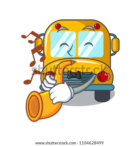 With trumpet school bus mascot cartoon