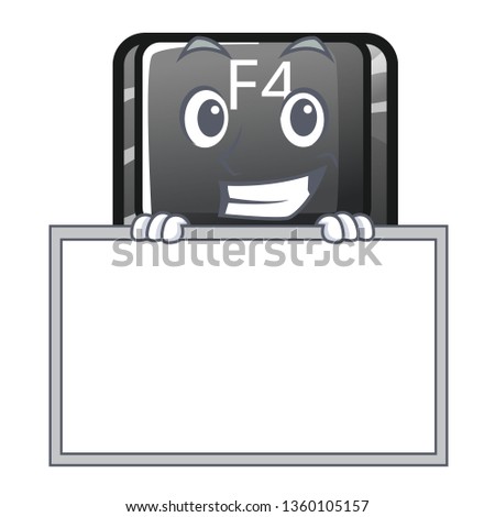 Grinning with board f4 button installed on cartoon keyboard