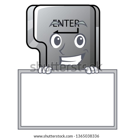 Grinning with board button enter in the shape mascot