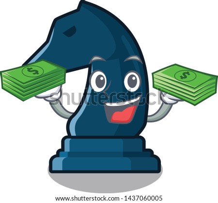 With money bag chess knight isolated with the cartoon