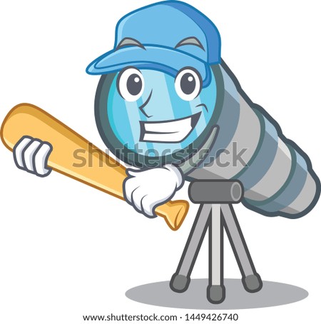 Playing baseball telescope isolated with in the mascot