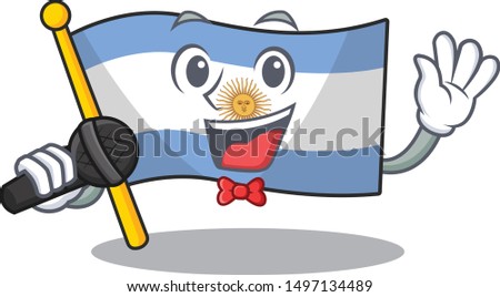 Singing argentina character flag folded above table