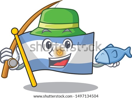 Fishing argentina character flag folded above table