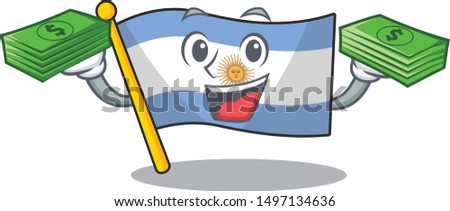 With money bag argentina character flag folded above table