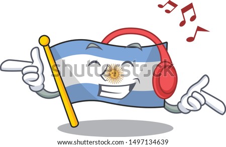 Listening music argentina character flag folded above table