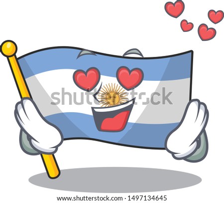 In love argentina character flag folded above table