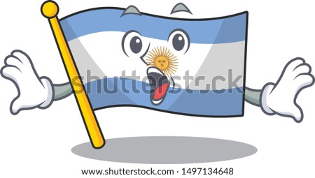 Surprised argentina character flag folded above table