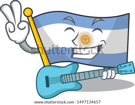 With guitar argentina character flag folded above table
