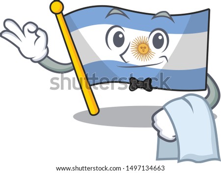 Waiter argentina character flag folded above table