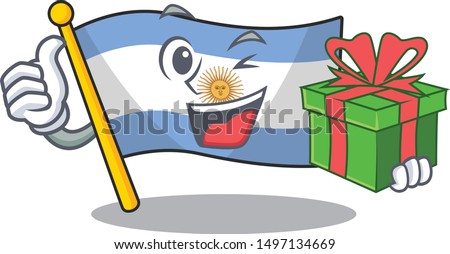 With gift argentina character flag folded above table