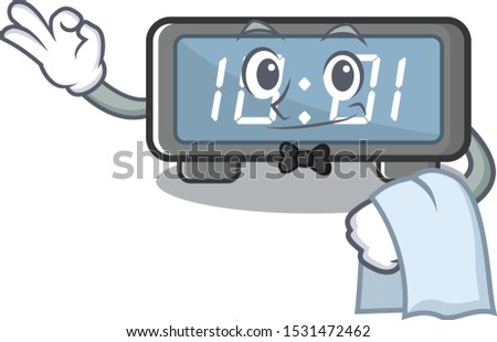 Waiter digital clock cartoon in character shape