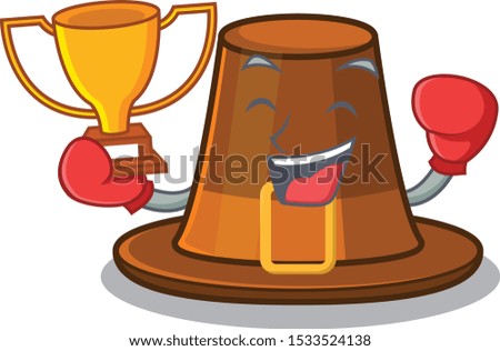 Boxing winner pilgrim hat on a cartoon table