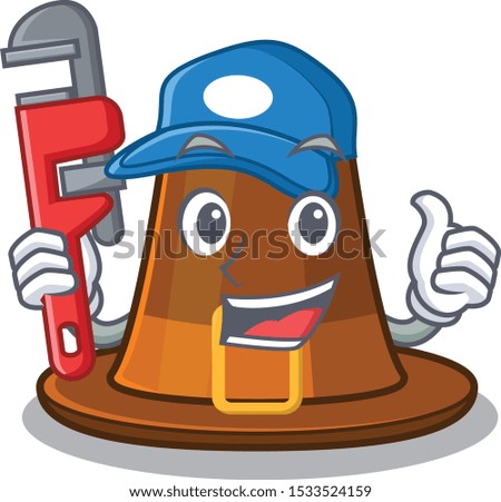 Plumber pilgrim hat on a cartoon table