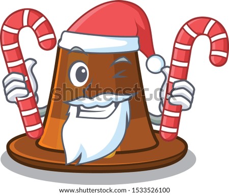 Santa with candy pilgrim hat on a cartoon table