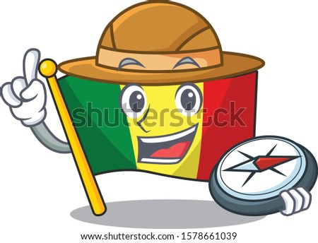 Explorer flag mali cartoon character holding a compass