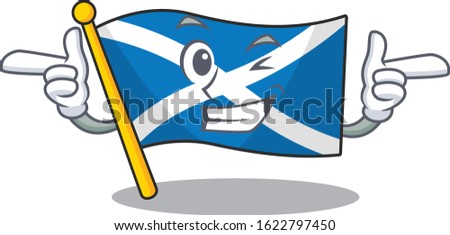 Flag scotland Scroll mascot cartoon design with Wink eye