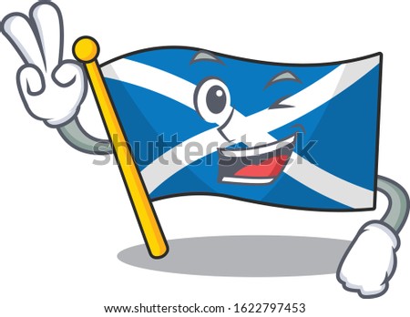 Funny flag scotland Scroll cartoon Character with two fingers