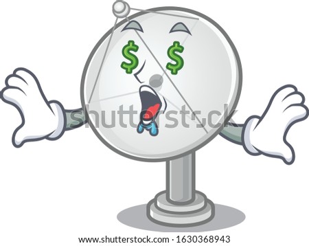 Happy rich satellite dish with Money eye cartoon character style