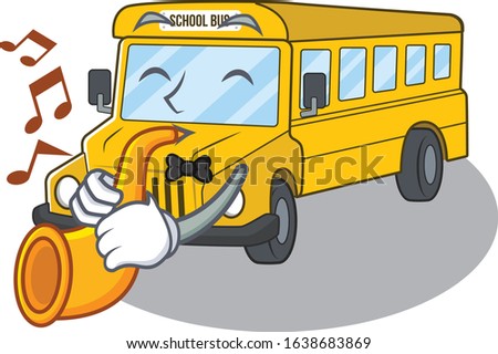 mascot design concept of school bus playing a trumpet