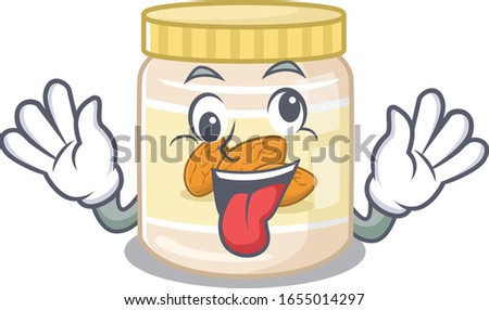 Cute sneaky almond butter Cartoon character with a crazy face