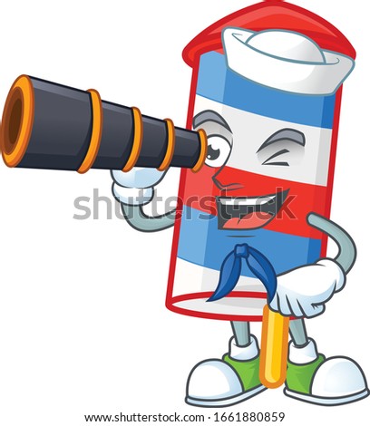 A picture of rocket USA stripes Sailor style with binocular