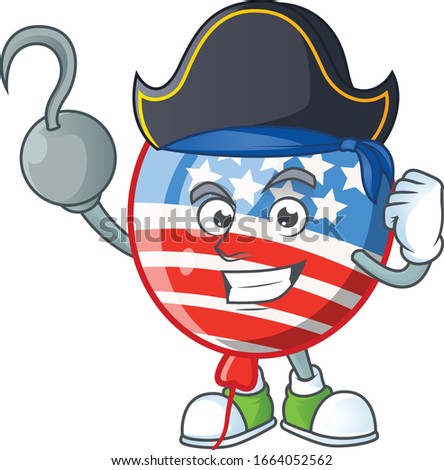 Calm one hand Pirate USA stripes balloon mascot design wearing hat
