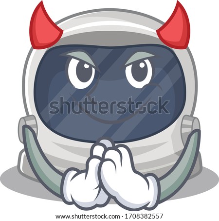 Astronaut helmet dressed as devil cartoon character design style
