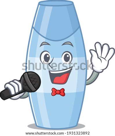 caricature character of shampoo happy singing with a microphone. Vector illustration
