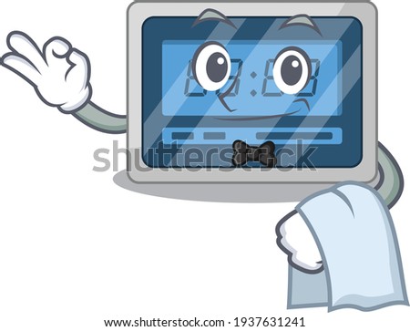 A cartoon picture of digital timer waiter with a white napkin