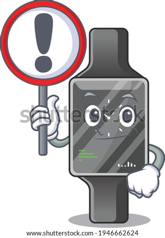 A cartoon icon of smart watch with a exclamation sign board. Vector illustration