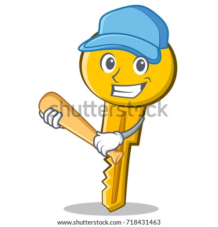 Playing baseball key character cartoon style vector illustration