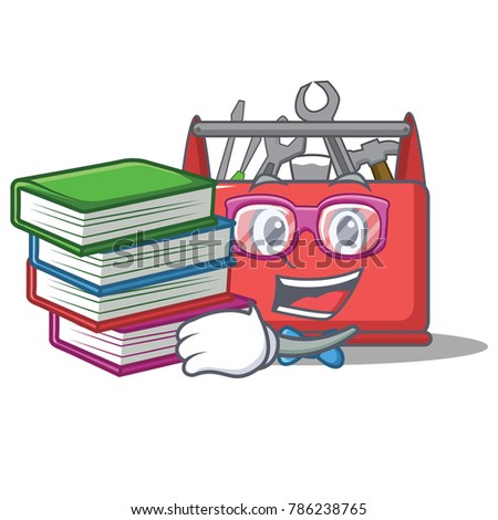 Student with book tool box character cartoon